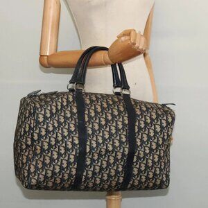 Christian Dior Trotter Canvas Boston Bag Navy Silver Auth